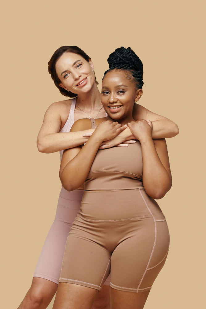 Happy woman hugging friend